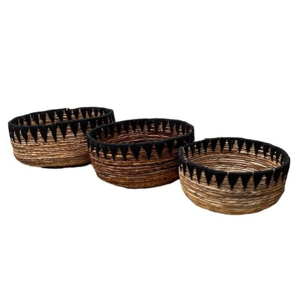 Coffrets et boîtes - Set de 3 Corbeilles en Mendong et macramé noir (Bali) - CTMSN - BALINAISA