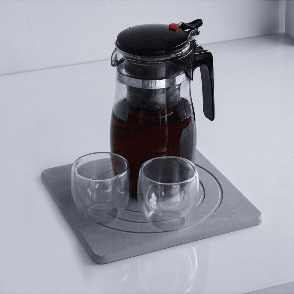 Platter and bowls - Skalta absorbent stone trivet, anti-burn, diatomite insulation, black, gray, white - OSNA