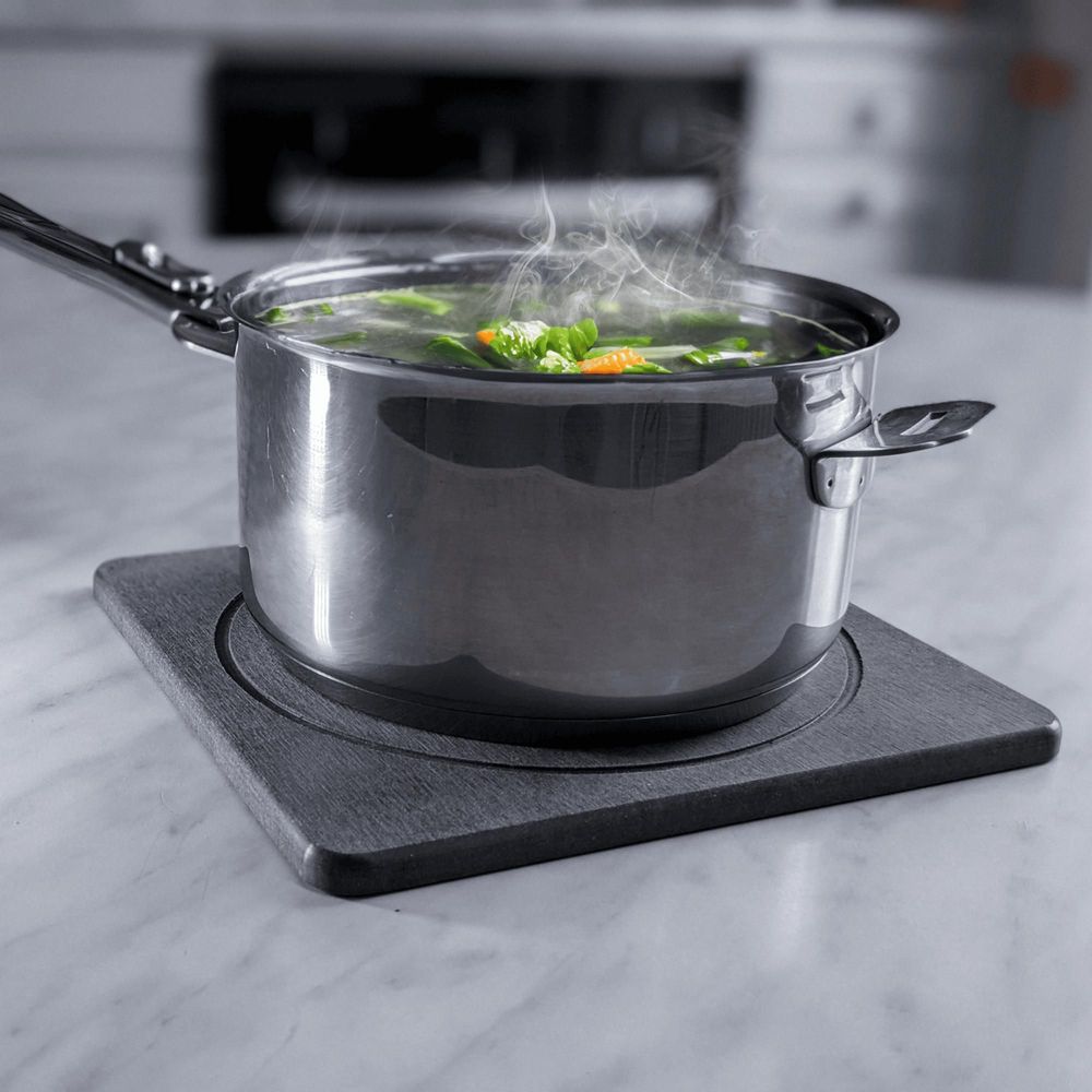Platter and bowls - Skalta absorbent stone trivet, anti-burn, diatomite insulation, black, gray, white - OSNA