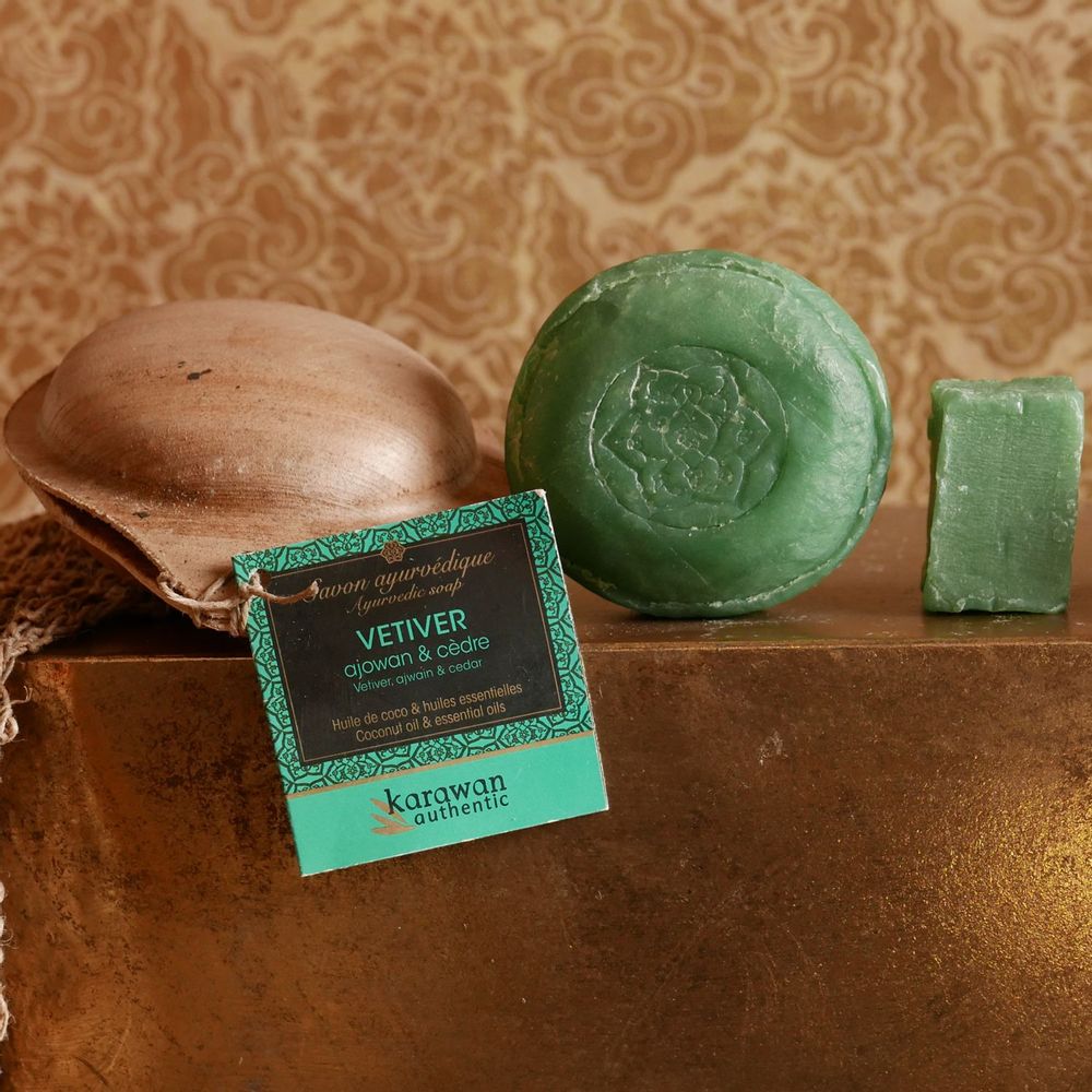Cadeaux - SAVON SOLIDE AYURVEDIQUE - VETIVER - GRAND FORMAT - 100G - KARAWAN AUTHENTIC