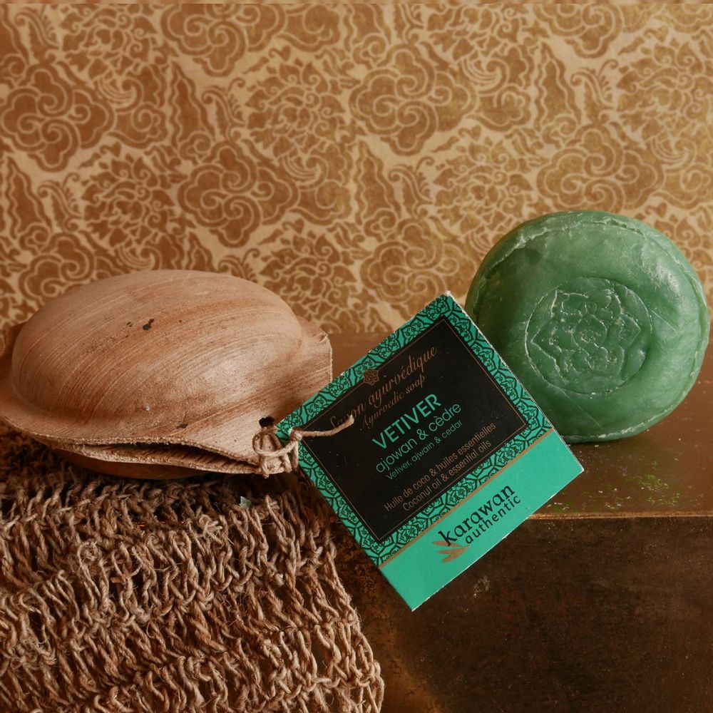 Cadeaux - SAVON SOLIDE AYURVEDIQUE - VETIVER - GRAND FORMAT - 100G - KARAWAN AUTHENTIC