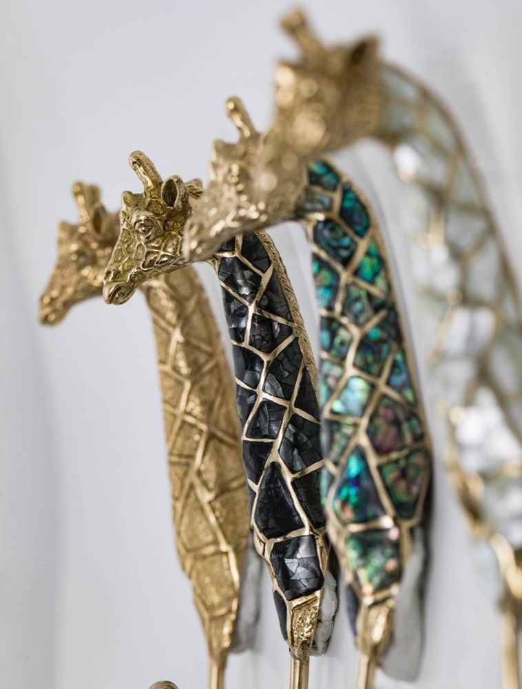 Decorative objects - Giraffe coat hook in recycled brass and natural mother-of-pearl - WILD BY MOSAIC