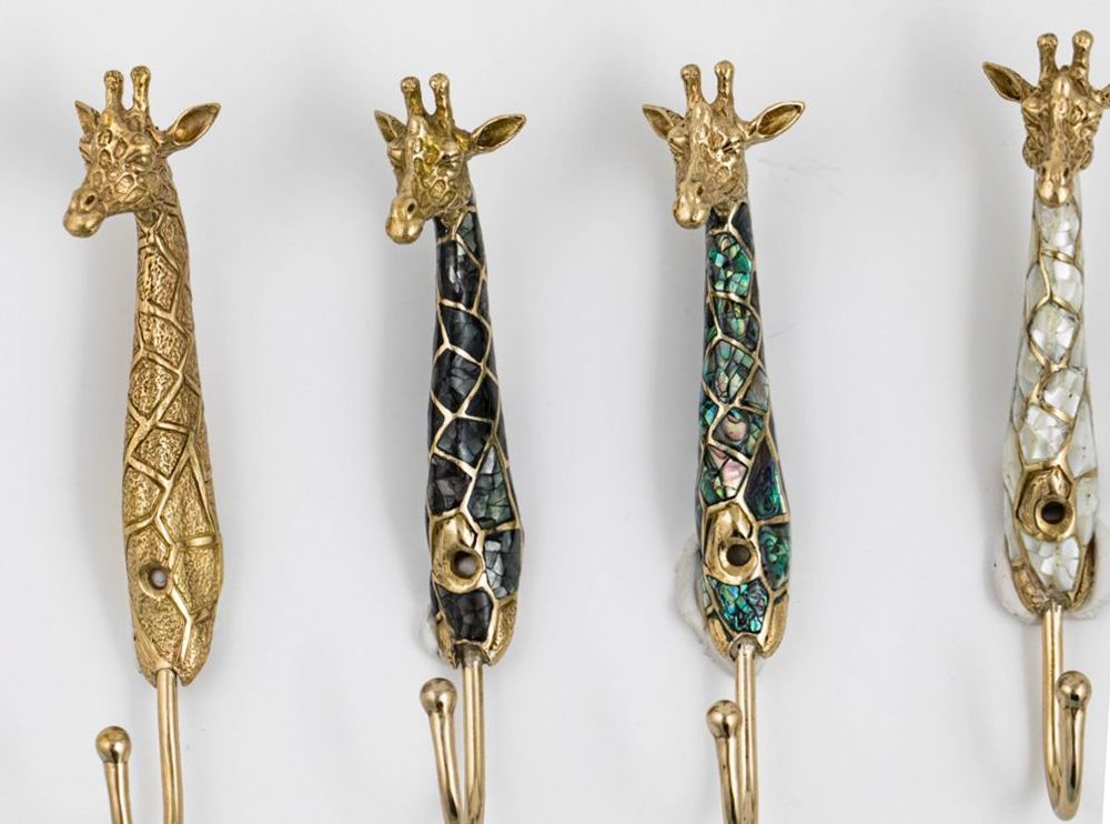 Decorative objects - Giraffe coat hook in recycled brass and natural mother-of-pearl - WILD BY MOSAIC