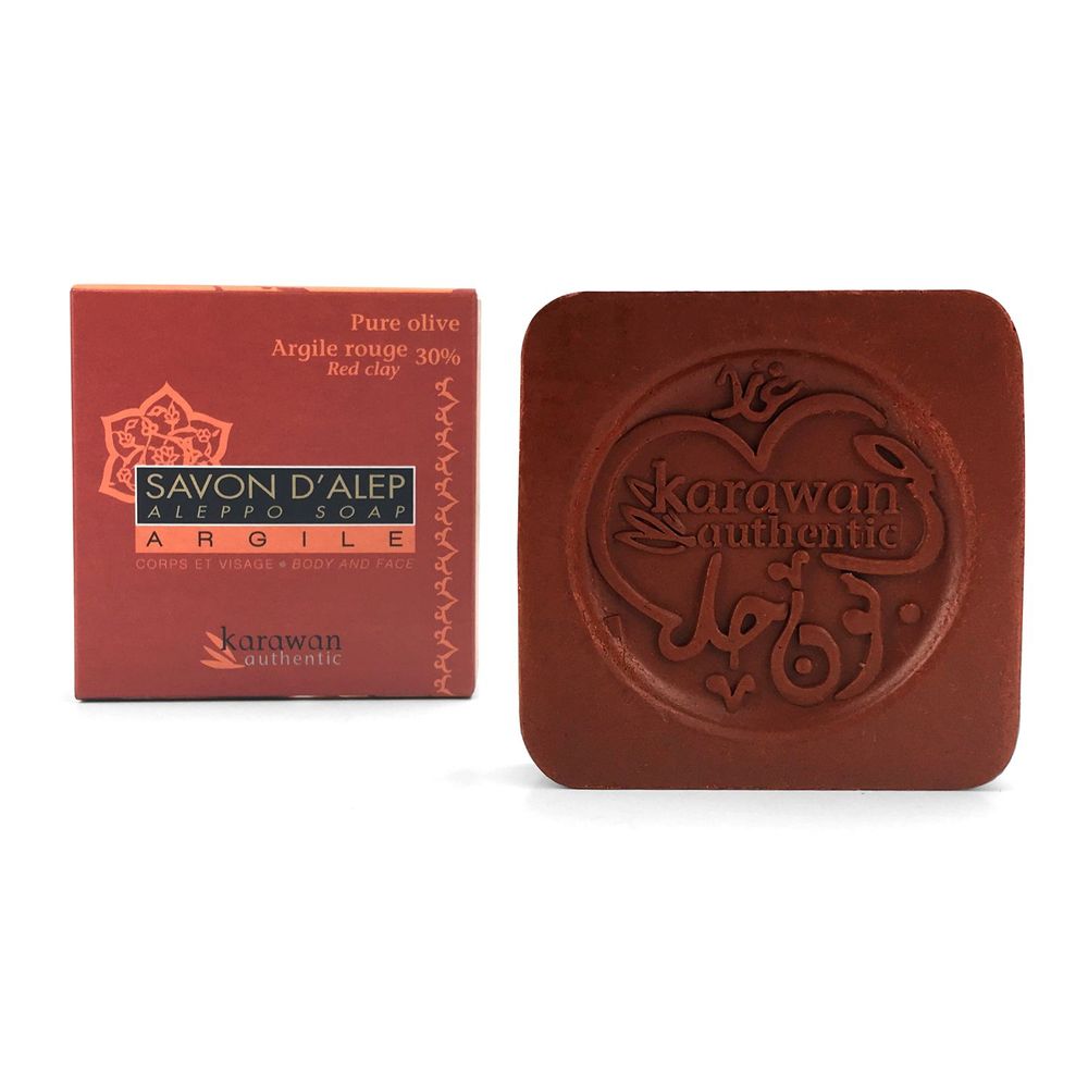 Cadeaux - SAVON D'ALEP PURE OLIVE ENRICHI À L'ARGILE ROUGE 30% - 100G - KARAWAN AUTHENTIC