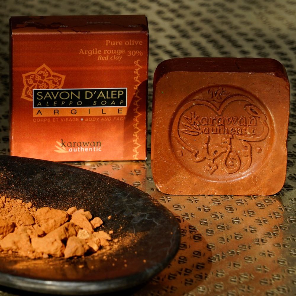 Cadeaux - SAVON D'ALEP PURE OLIVE ENRICHI À L'ARGILE ROUGE 30% - 100G - KARAWAN AUTHENTIC