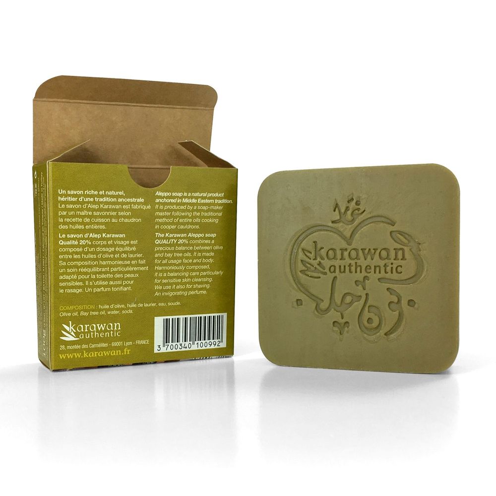 Cadeaux - SAVON D'ALEP QUALITÉ - HUILE D'OLIVE 80% ET DE LAURIER 20% - FORMAT NOMADE 100G - KARAWAN AUTHENTIC