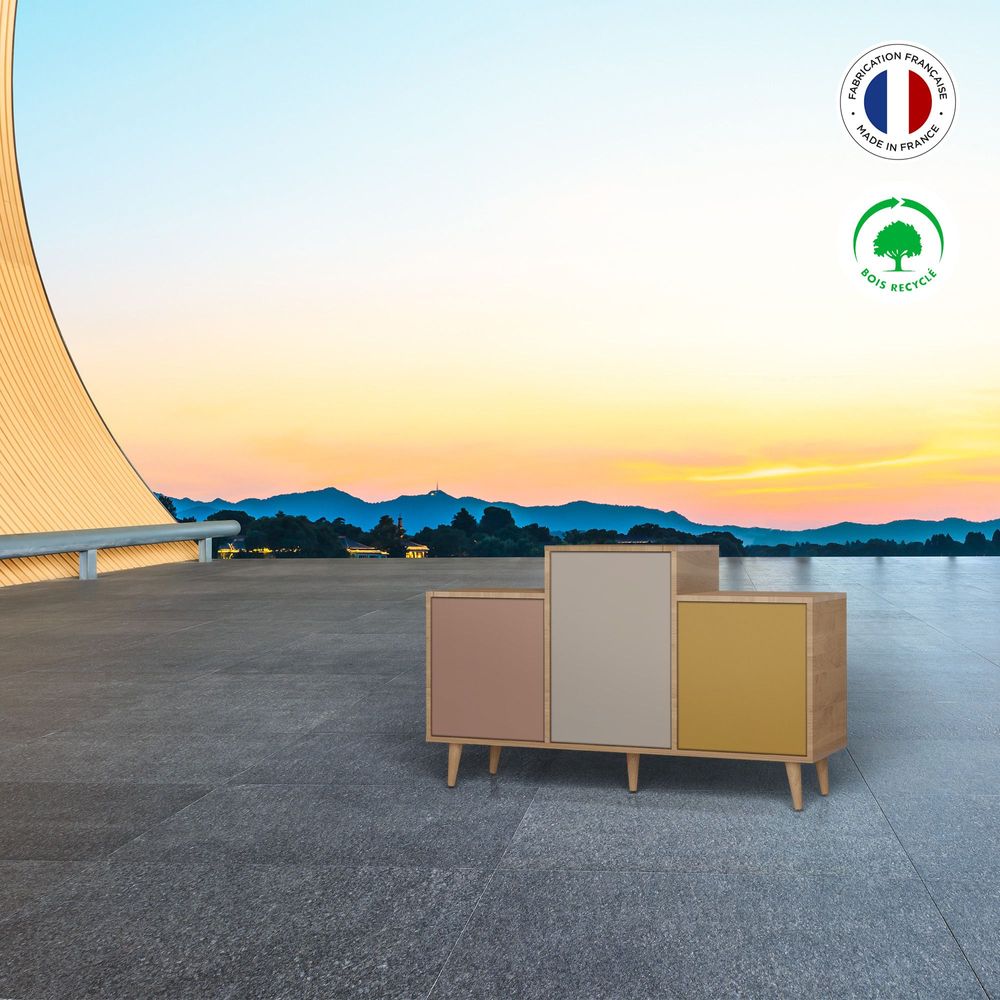 Buffets - Meuble de rangement GRAND EX AEQUO 3 portes Abricot - Cachemire - Curry - YZON