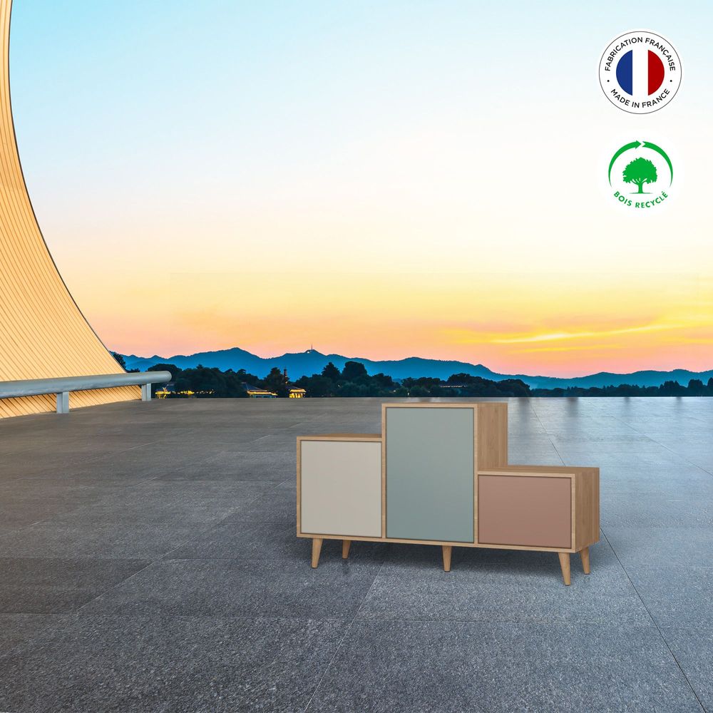 Buffets - Meuble de rangement PODIUM 3 portes Porcelaine - Curaçao - Abricot - YZON