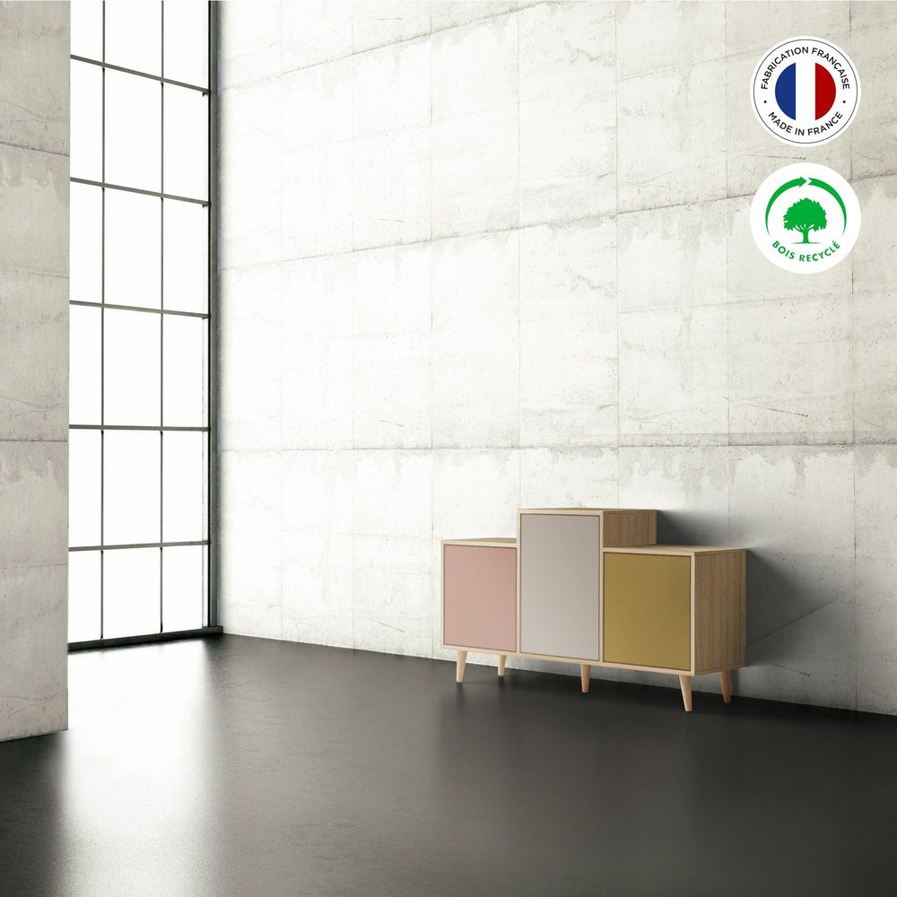 Buffets - Meuble de rangement GRAND EX AEQUO 3 portes Abricot - Cachemire - Curry - YZON