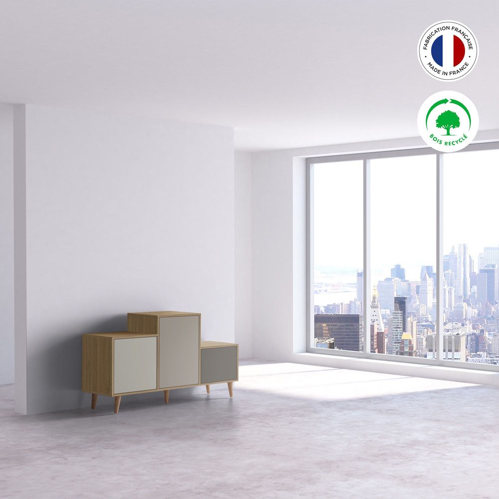 Buffets - Meuble de rangement PODIUM 3 portes Porcelaine - Cachemire - Cubanite - YZON