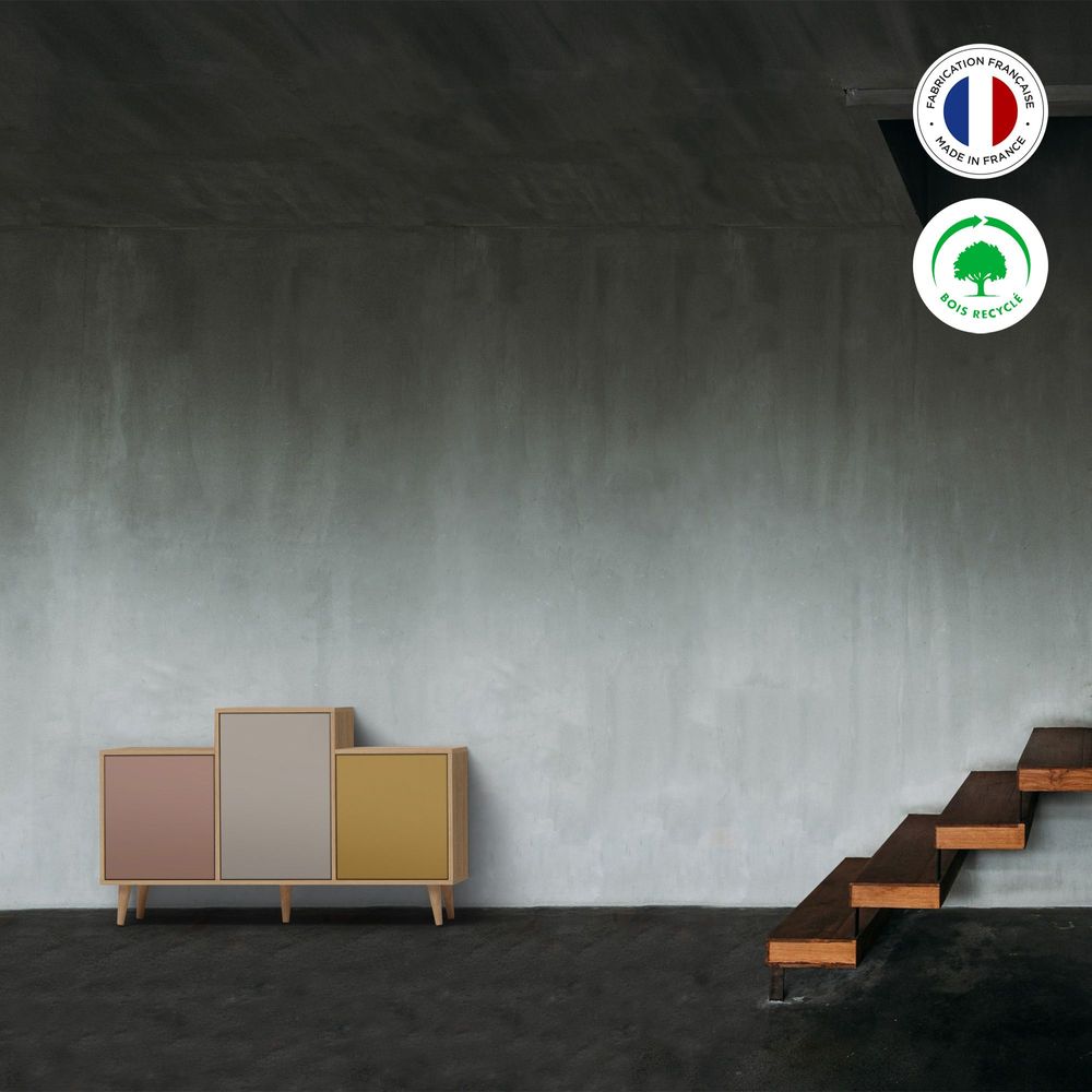 Buffets - Meuble de rangement GRAND EX AEQUO 3 portes Abricot - Cachemire - Curry - YZON