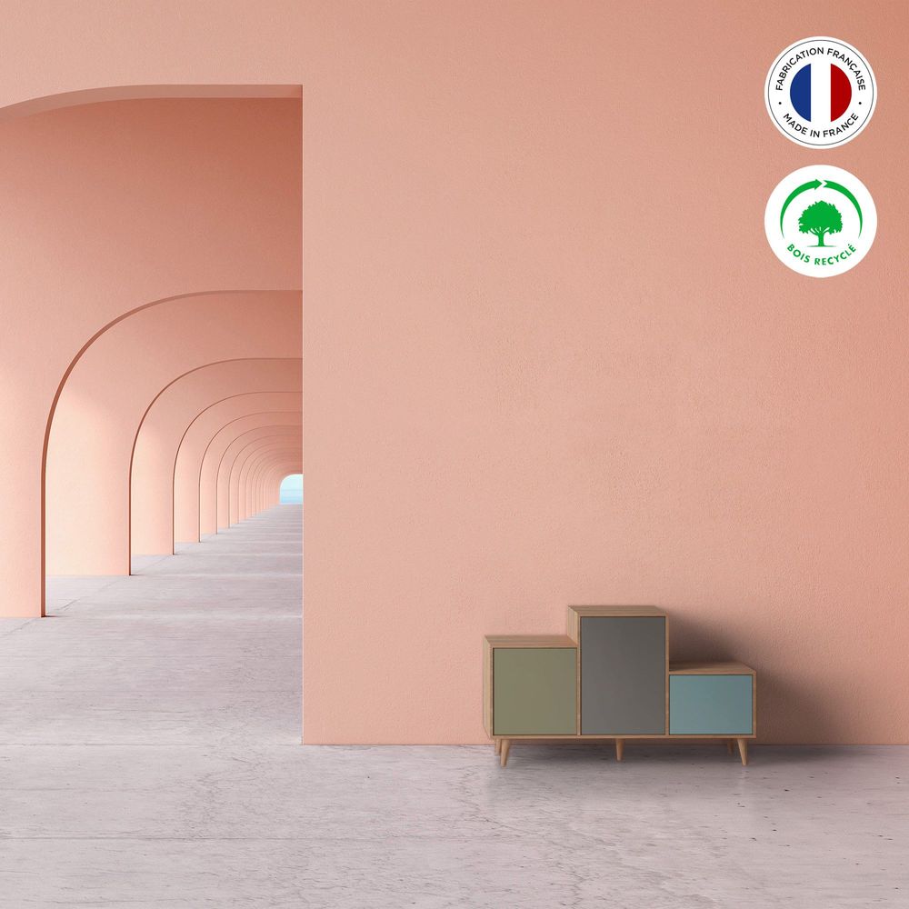 Buffets - Meuble de rangement PODIUM 3 portes Olive - Cubanite - Curaçao - YZON