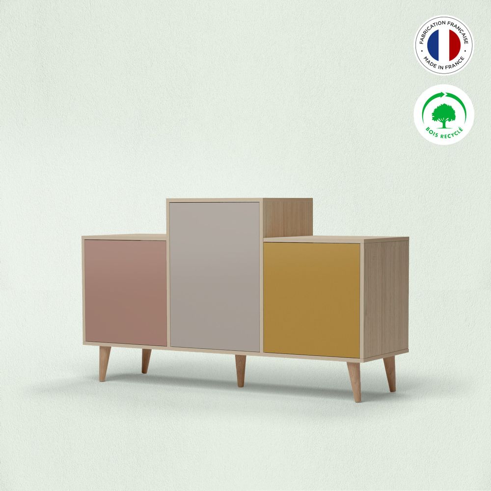 Buffets - Meuble de rangement GRAND EX AEQUO 3 portes Abricot - Cachemire - Curry - YZON