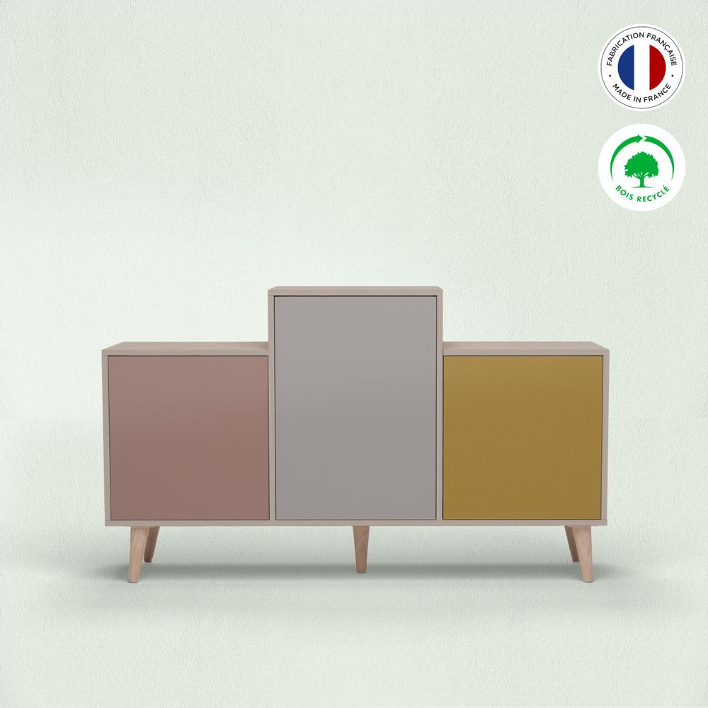 Buffets - Meuble de rangement GRAND EX AEQUO 3 portes Abricot - Cachemire - Curry - YZON