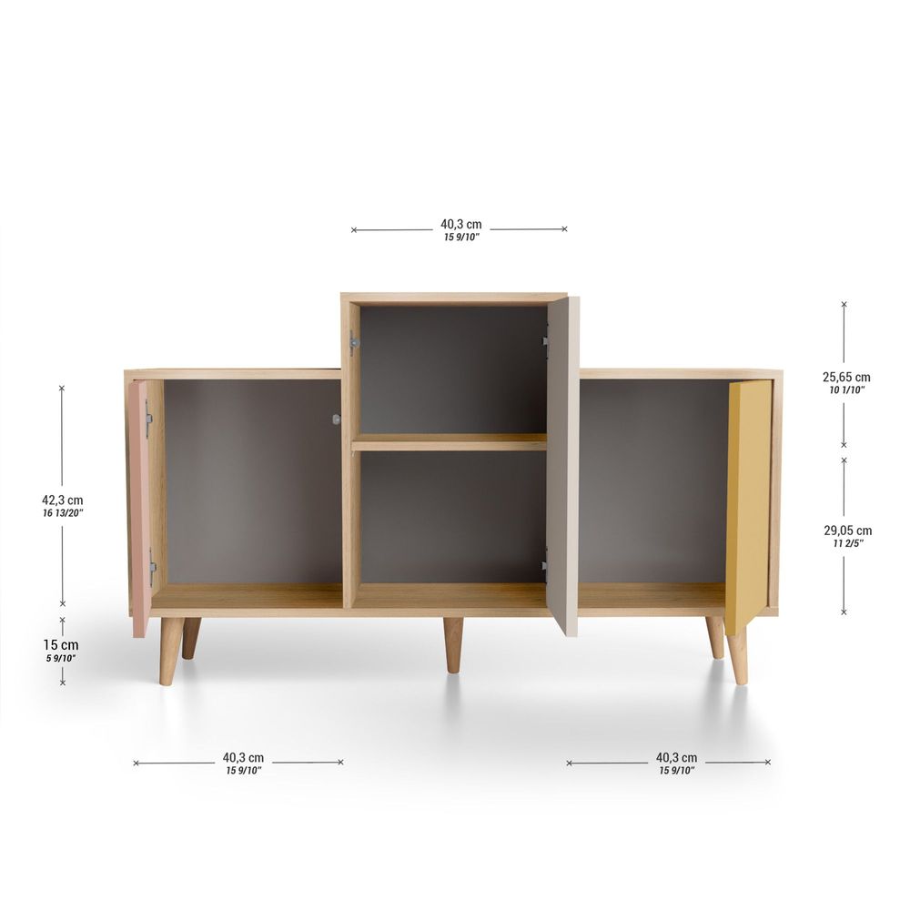 Buffets - Meuble de rangement GRAND EX AEQUO 3 portes Abricot - Cachemire - Curry - YZON