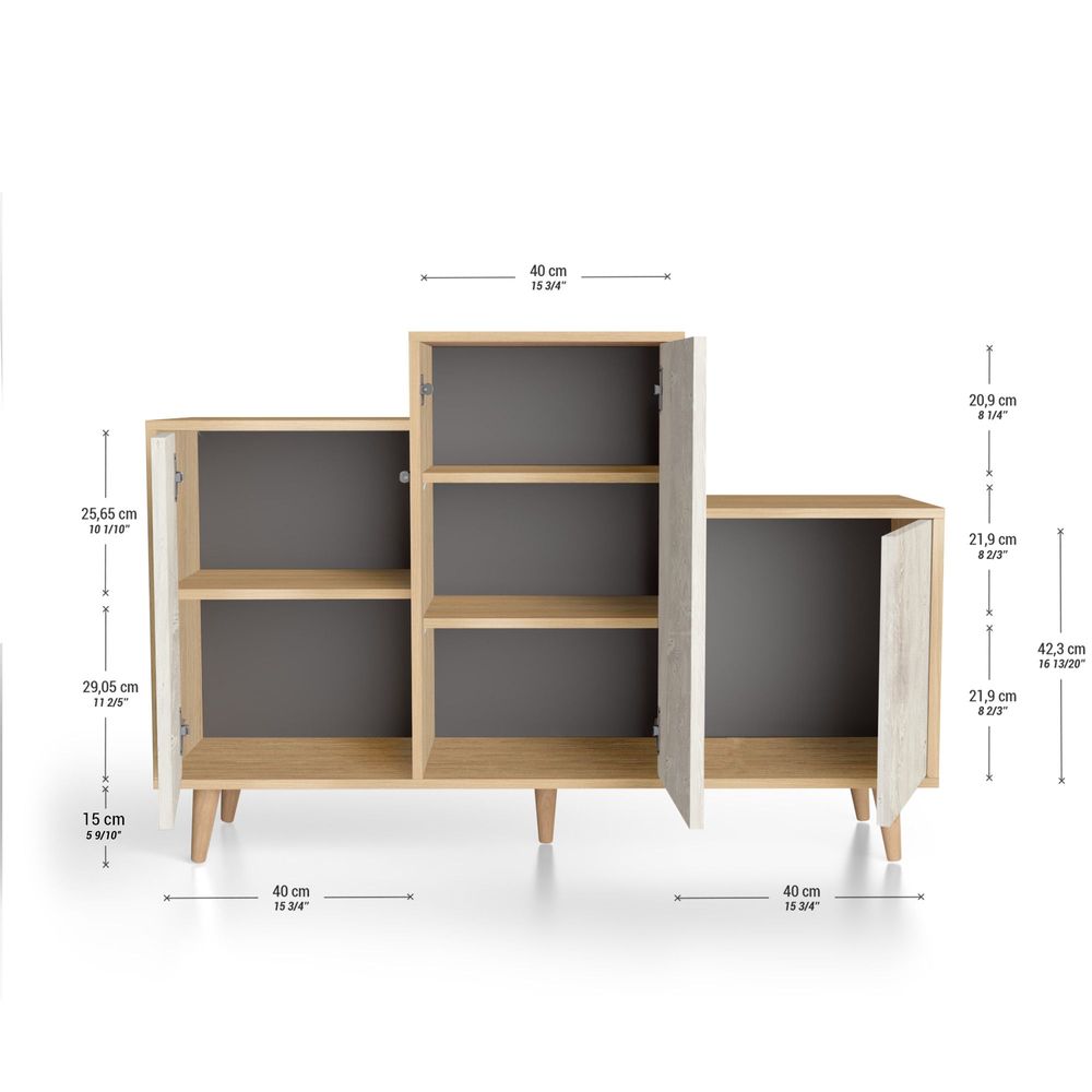 Sideboards - Sideboard GRAND PODIUM 3 doors White Pine - YZON