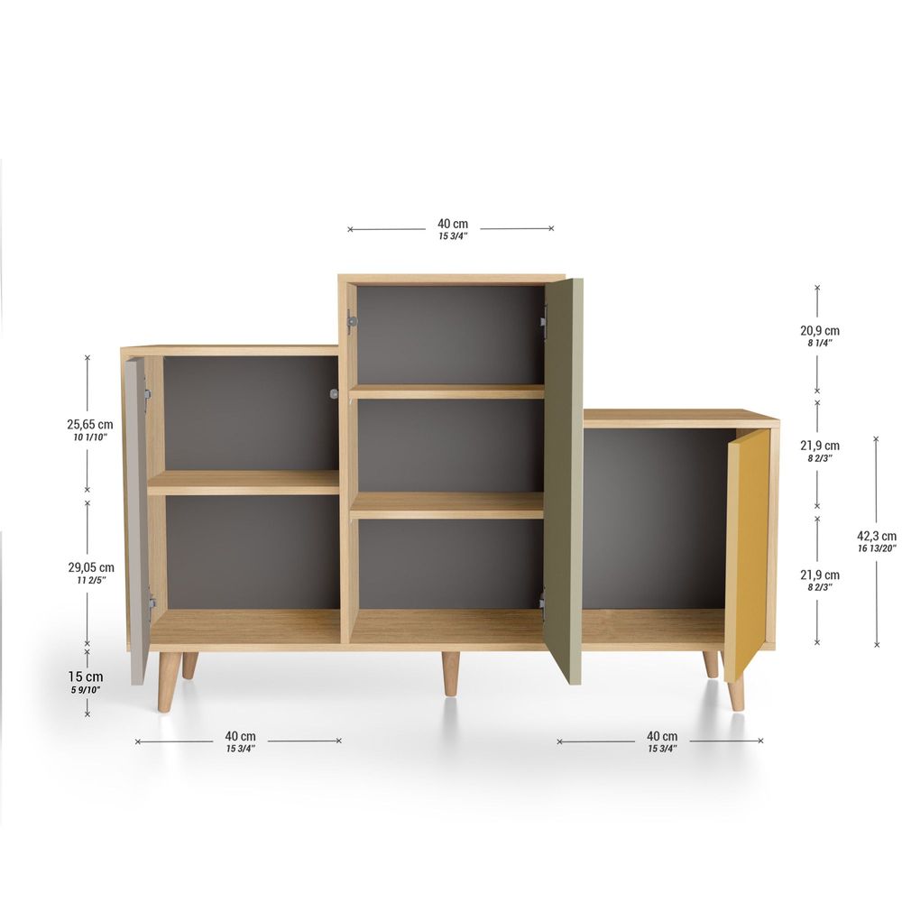 Sideboards - Sideboard GRAND PODIUM 3 doors Coal - Olive - Curry - YZON