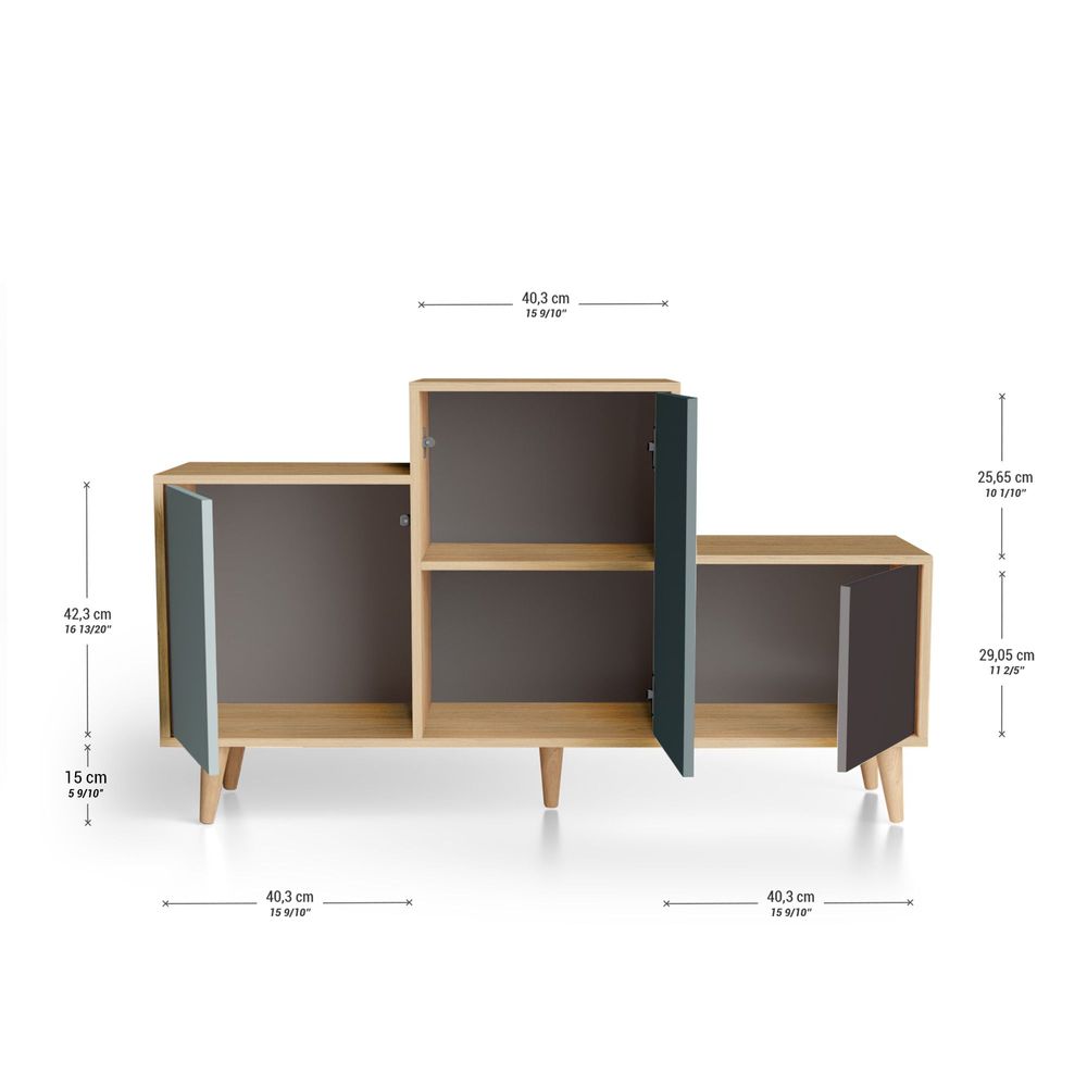 Buffets - Meuble de rangement PODIUM 3 portes Curaçao - Tropical - Graphite - YZON
