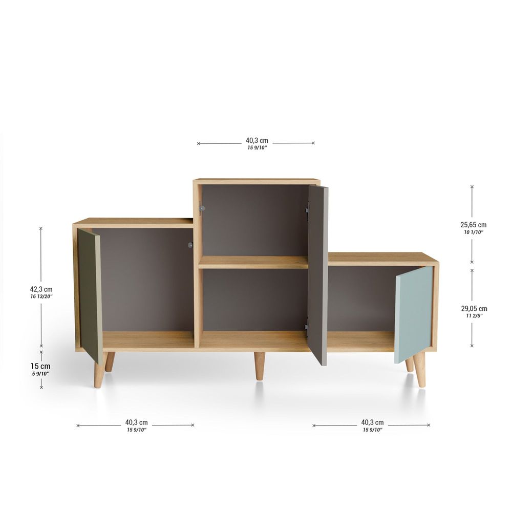 Buffets - Meuble de rangement PODIUM 3 portes Olive - Cubanite - Curaçao - YZON