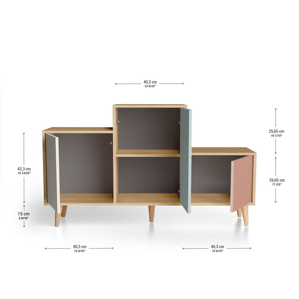 Buffets - Meuble de rangement PODIUM 3 portes Porcelaine - Curaçao - Abricot - YZON