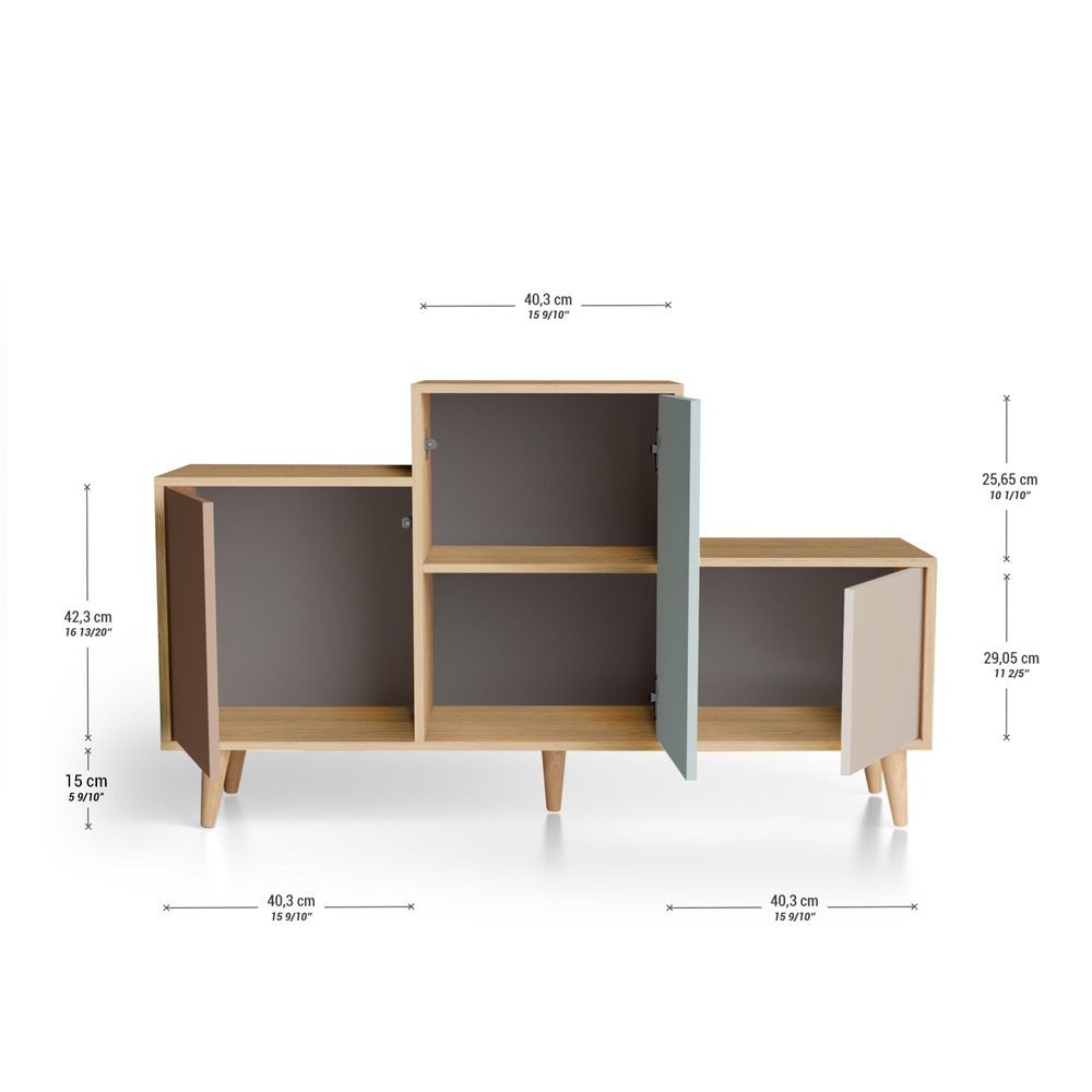 Sideboards - Sideboard PODIUM 3 doors Terracotta - Curaçao - Ash - YZON