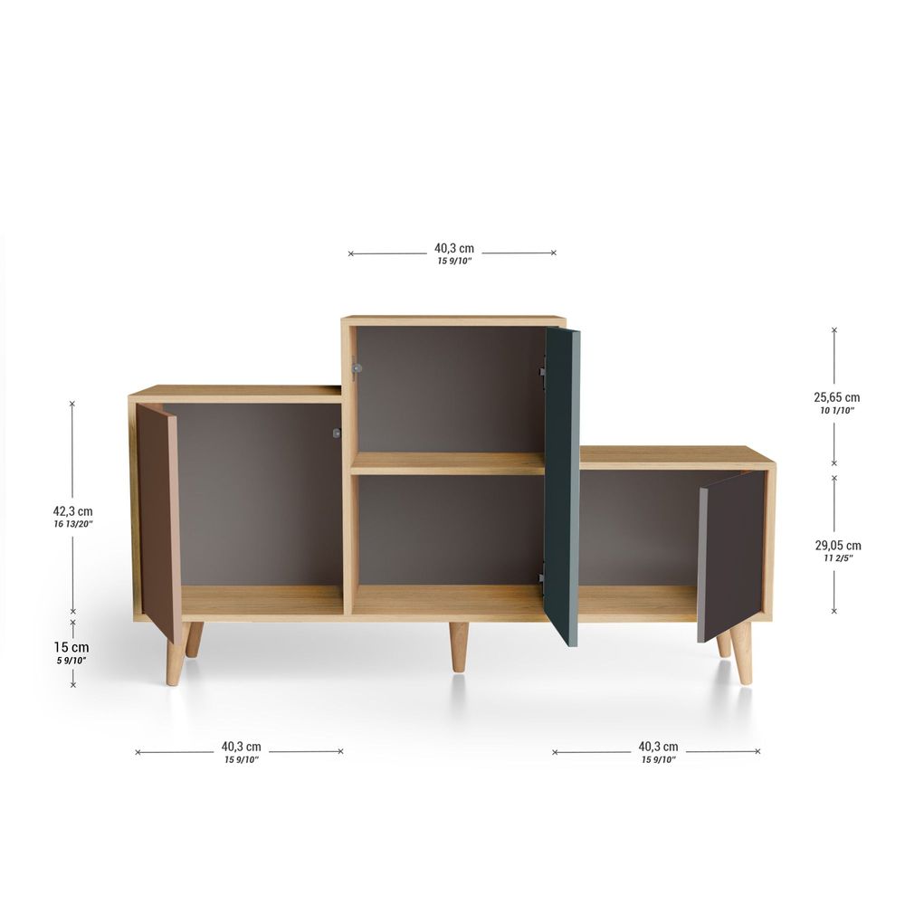 Sideboards - Sideboard PODIUM 3 doors Terracotta - Tropical - Graphite - YZON