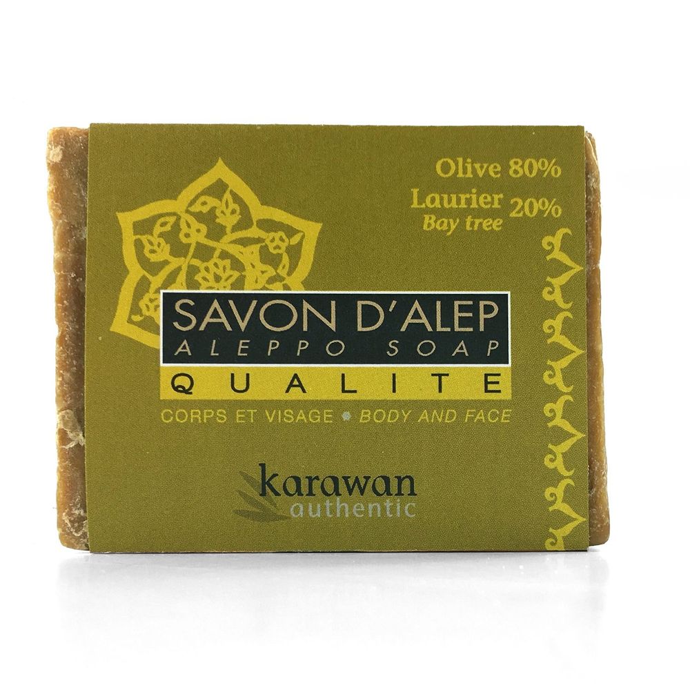 Gifts - ALEPPO QUALITY SOAP - 80% OLIVE OIL AND 20% BAY OIL - IN A BAND - 200G - KARAWAN AUTHENTIC
