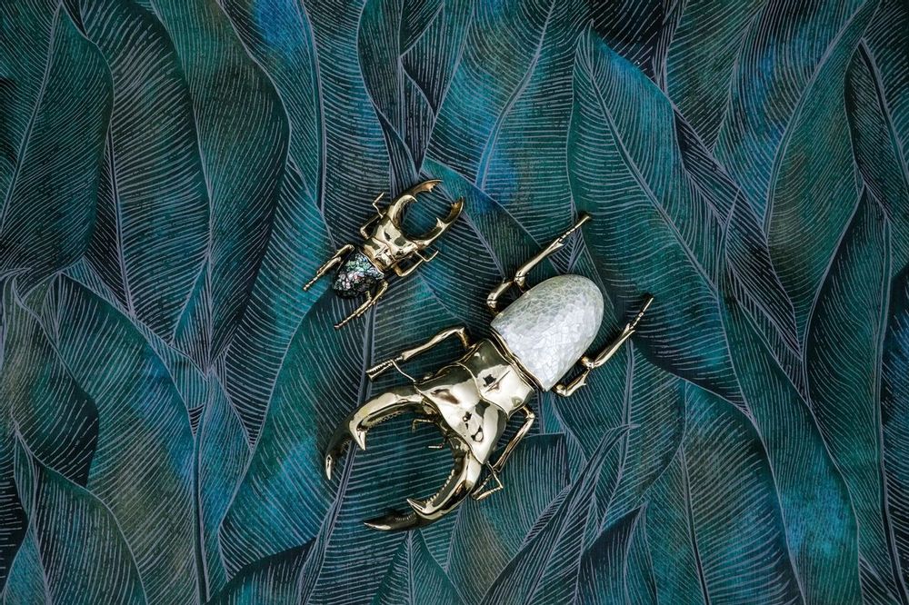 Decorative objects - Lucane Scarab box, natural mother-of-pearl mosaic and recycled brass - WILD BY MOSAIC
