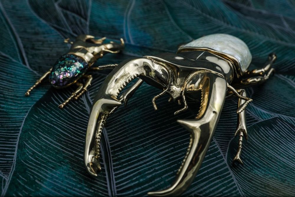 Decorative objects - Lucane Scarab box, natural mother-of-pearl mosaic and recycled brass - WILD BY MOSAIC