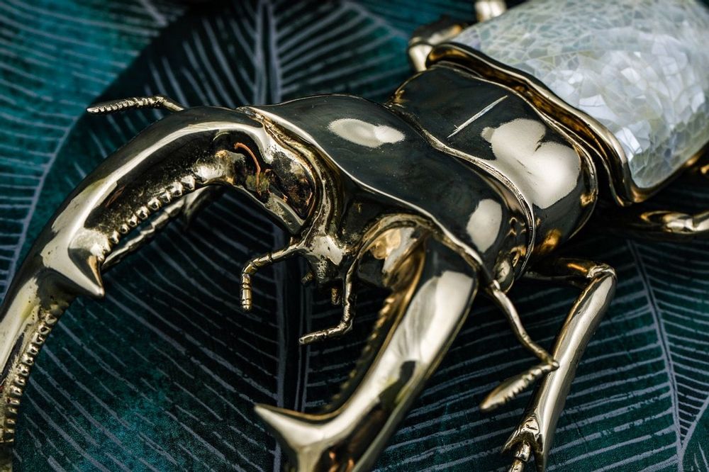 Decorative objects - Lucane Scarab box, natural mother-of-pearl mosaic and recycled brass - WILD BY MOSAIC