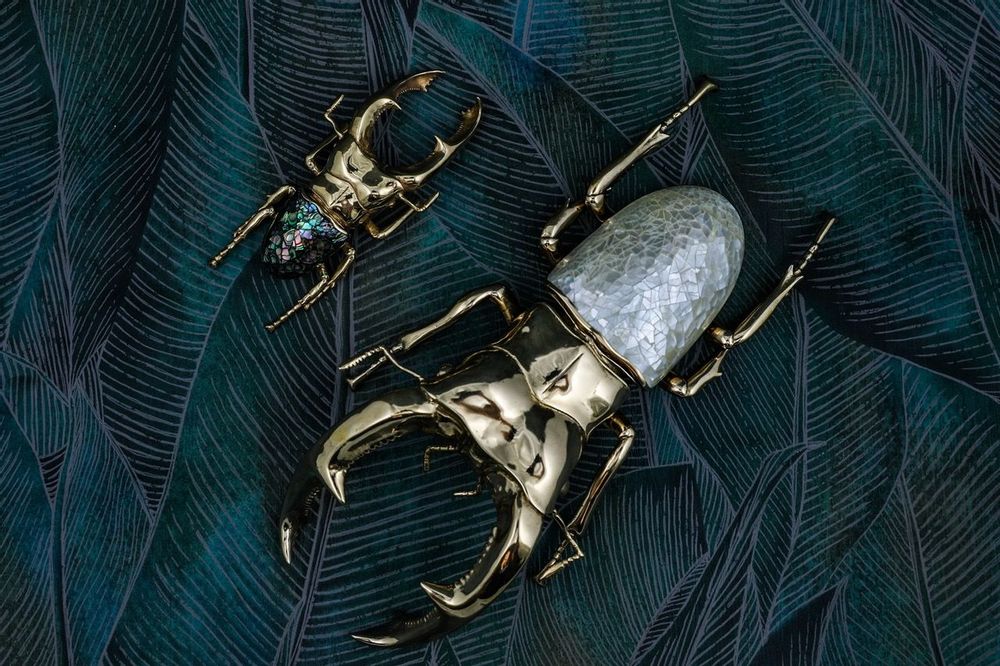Decorative objects - Lucane Scarab box, natural mother-of-pearl mosaic and recycled brass - WILD BY MOSAIC