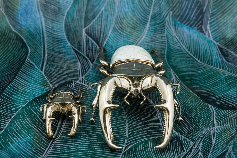 Decorative objects - Lucane Scarab box, natural mother-of-pearl mosaic and recycled brass - WILD BY MOSAIC