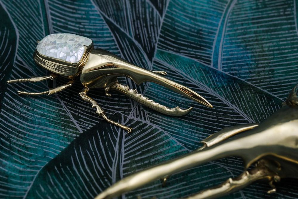 Decorative objects - Rhino beetle box natural mother-of-pearl & recycled brass - WILD BY MOSAIC