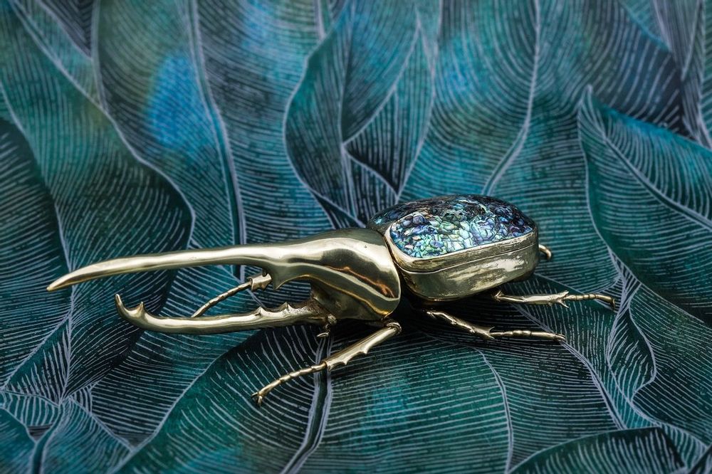 Decorative objects - Rhino beetle box natural mother-of-pearl & recycled brass - WILD BY MOSAIC