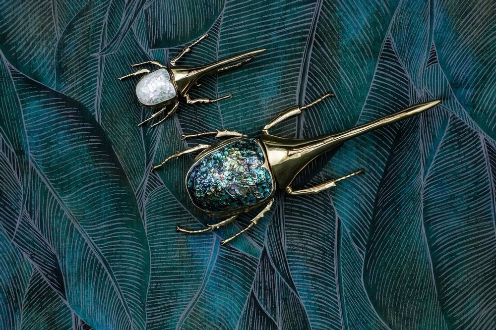 Decorative objects - Rhino beetle box natural mother-of-pearl & recycled brass - WILD BY MOSAIC