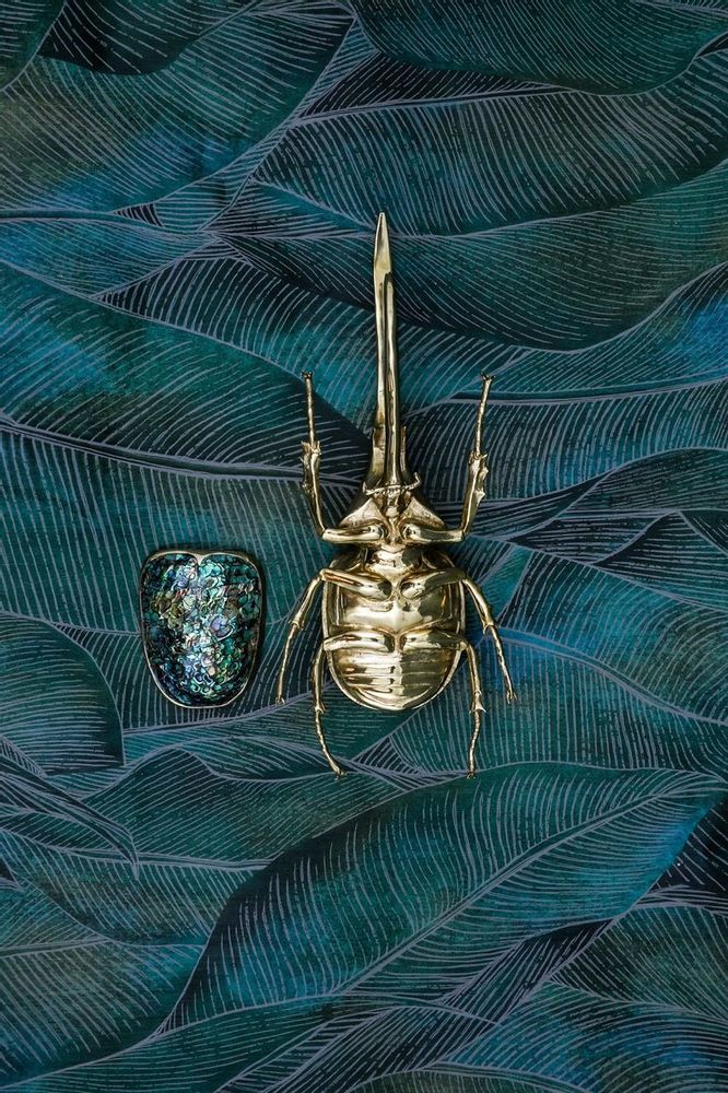 Decorative objects - Rhino beetle box natural mother-of-pearl & recycled brass - WILD BY MOSAIC