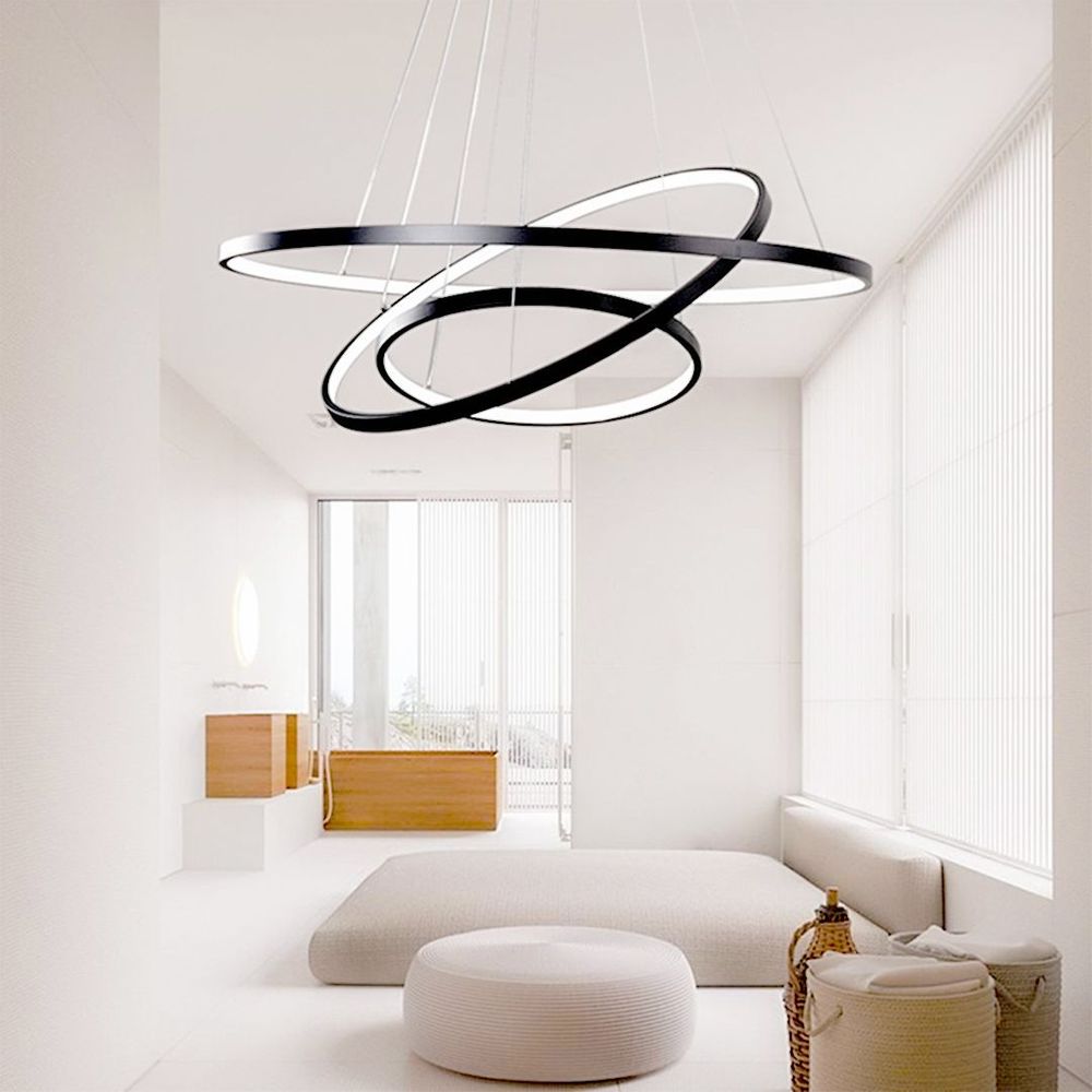 Office design and planning - Modern Wave Effect Ceiling Light for Kitchen Dining Room LED Waves 3 Rings Black - OUI SMART