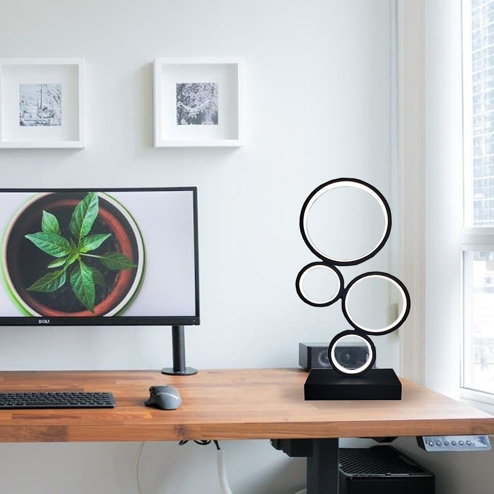 Decorative objects - Modern Round Desk Table Lamp Rings LED Table Lamp Black - OUI SMART