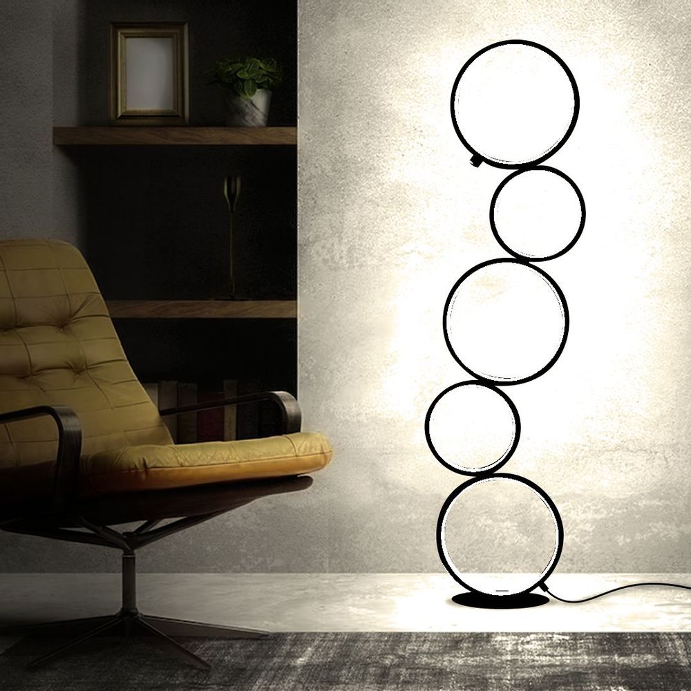 Decorative objects - Modern lamp, several round, living room bedroom, floor lamp Rings, black - OUI SMART