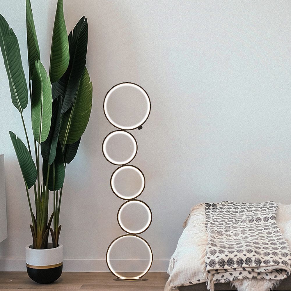 Decorative objects - Modern lamp, several round, living room bedroom, floor lamp Rings, black - OUI SMART