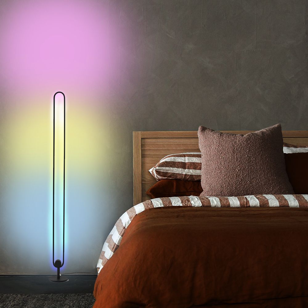 Objets de décoration - Lampe ovale multicolores noir  Lampadaire Long Scoop RGB minimalist - OUI SMART