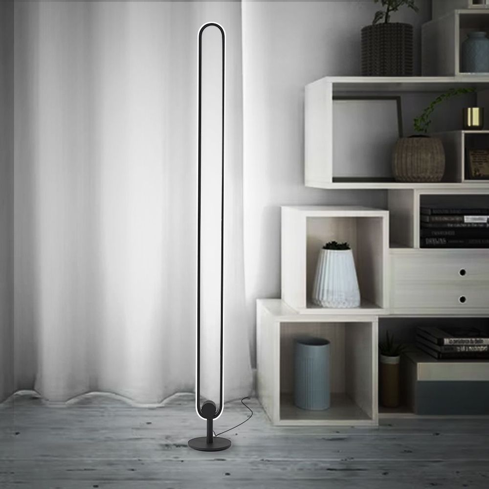 Lampadaires - Lampadaire Long Scoop lampe ovale salon séjour moderne noir - OUI SMART