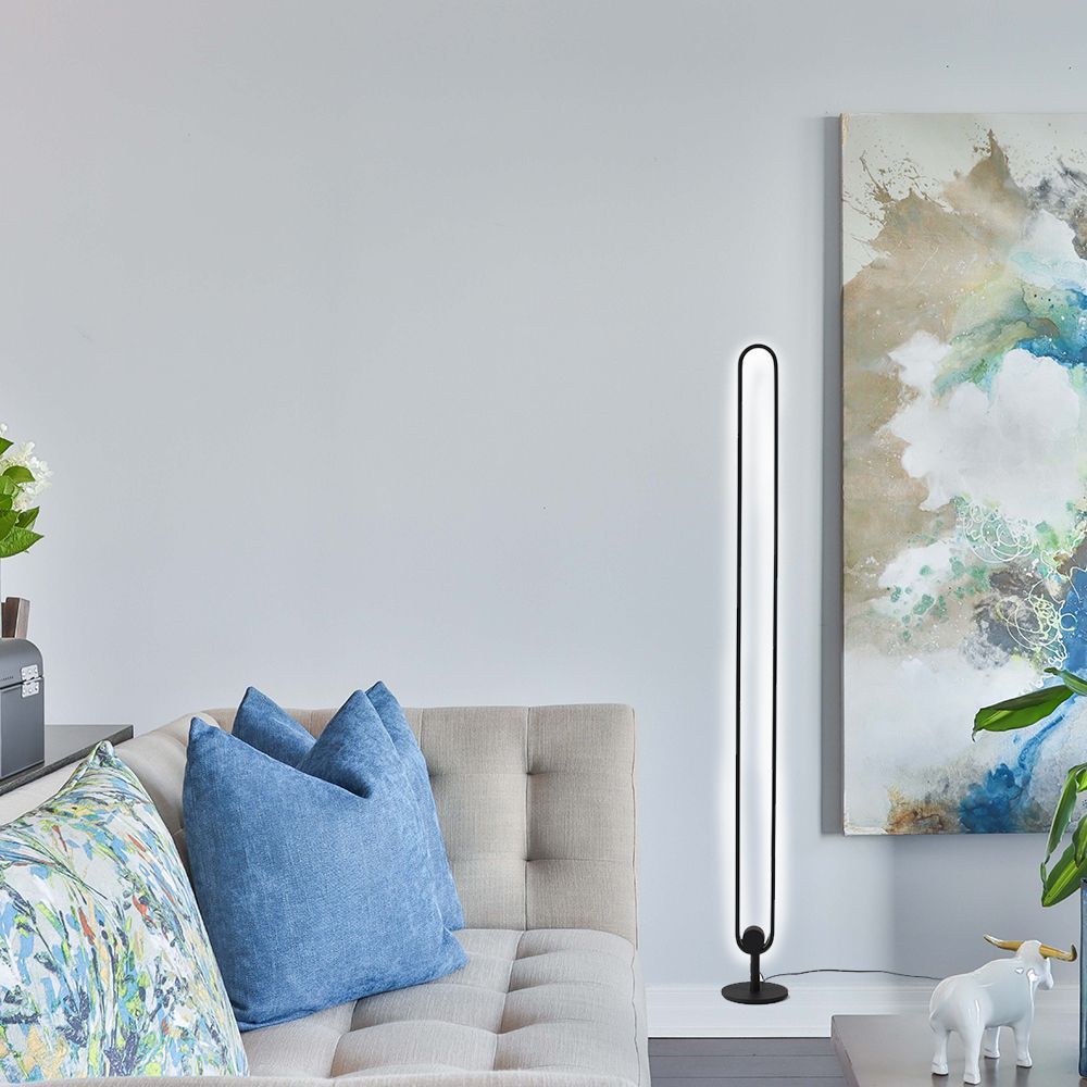 Lampadaires - Lampadaire Long Scoop lampe ovale salon séjour moderne noir - OUI SMART