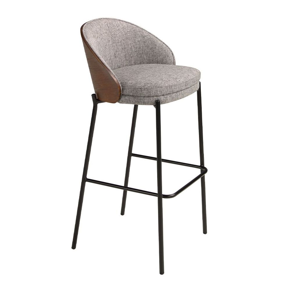 Chaises - Tabouret en tissu gris et noyer - ANGEL CERDÁ