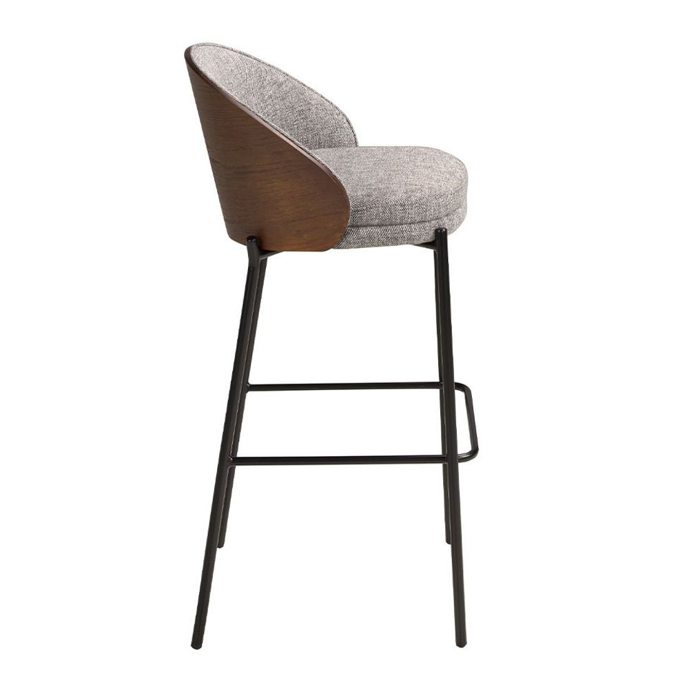 Chaises - Tabouret en tissu gris et noyer - ANGEL CERDÁ