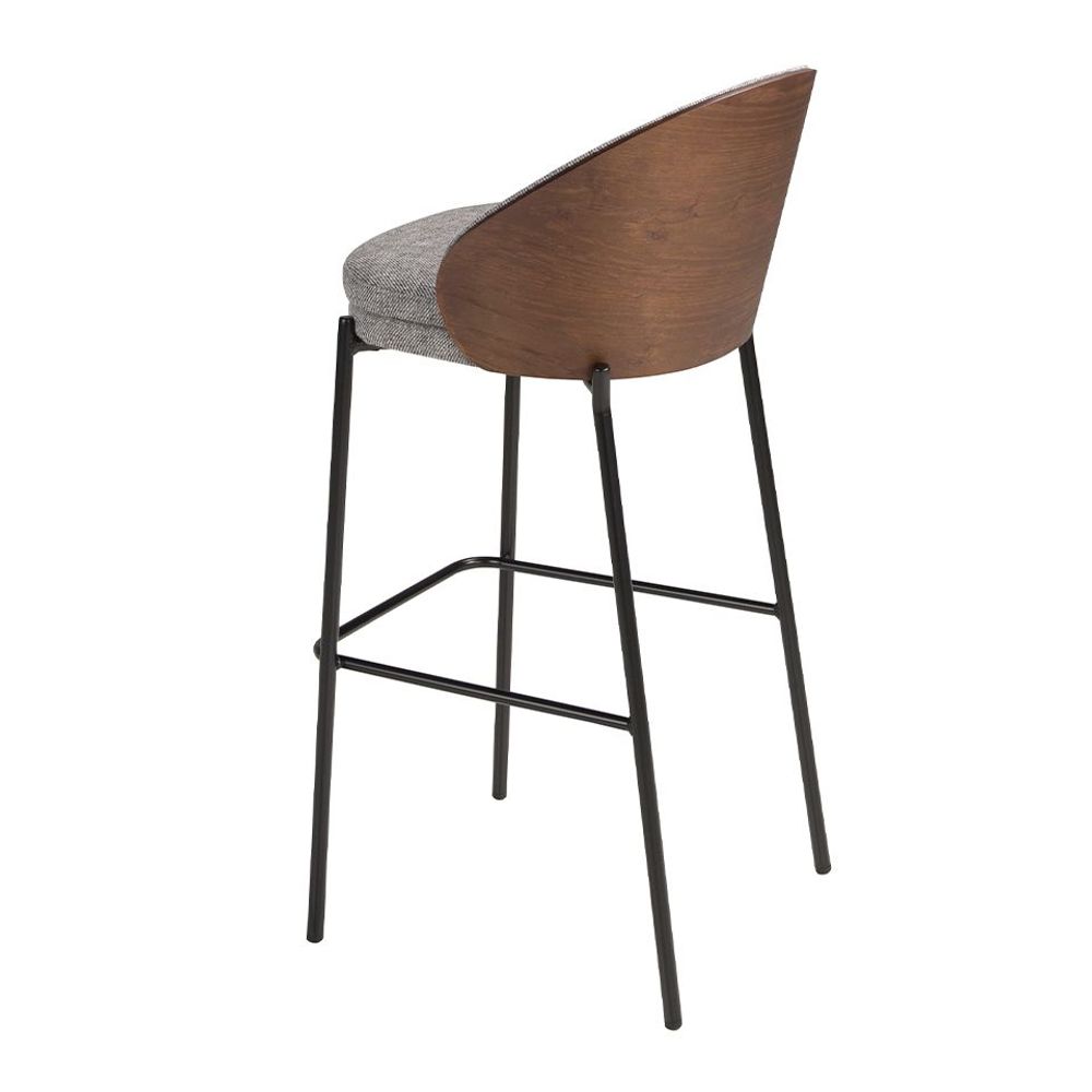 Chaises - Tabouret en tissu gris et noyer - ANGEL CERDÁ