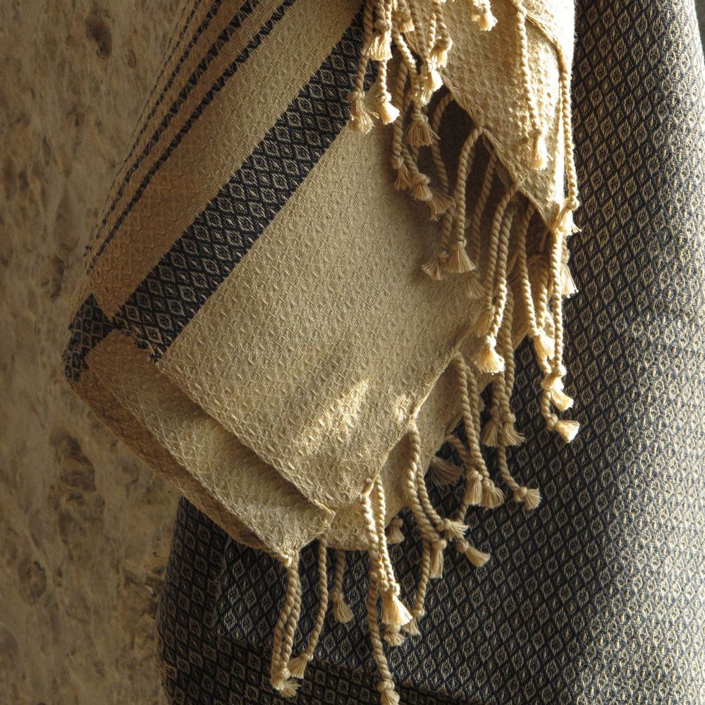 Bath towels - ORGANIC COTTON FOUTA - SAND Collection - SAND & INDIAN PINK color 100 x 200cm - KARAWAN AUTHENTIC