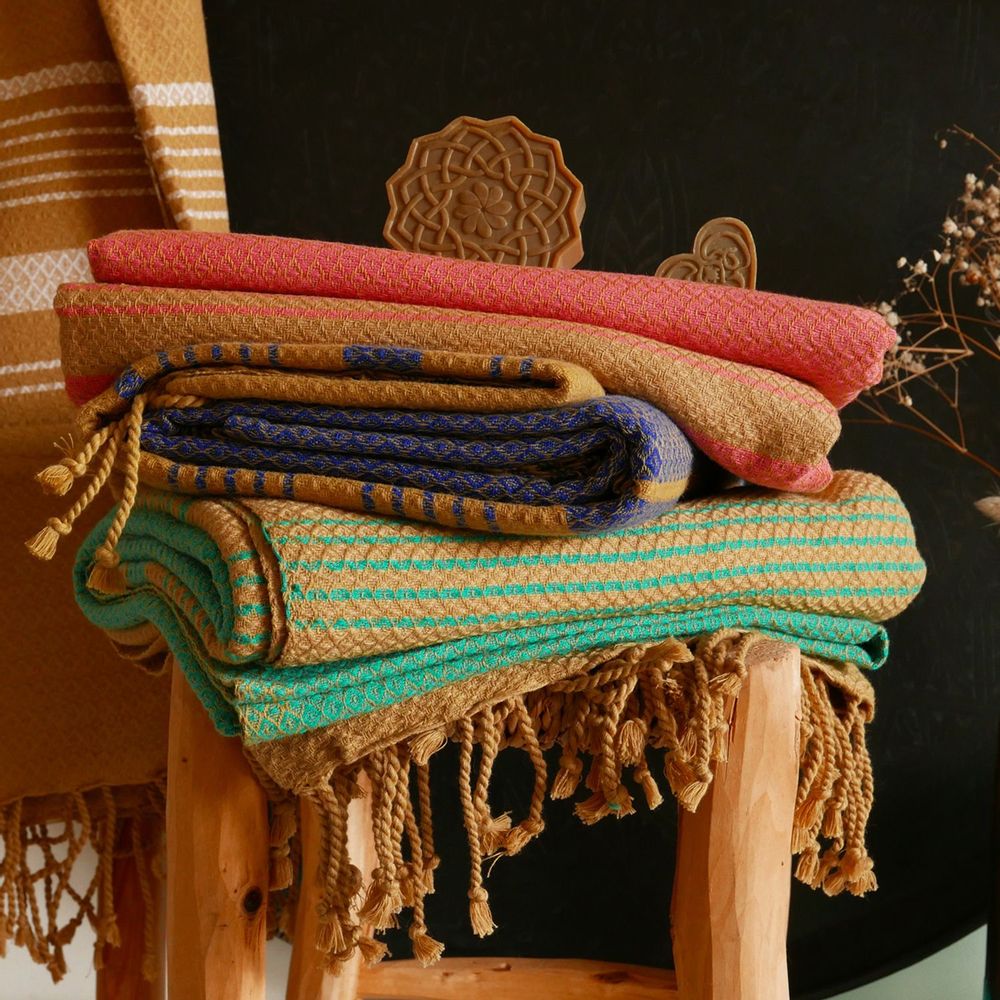 Bath towels - ORGANIC COTTON FOUTA - SAND Collection - SAND & INDIAN PINK color 100 x 200cm - KARAWAN AUTHENTIC