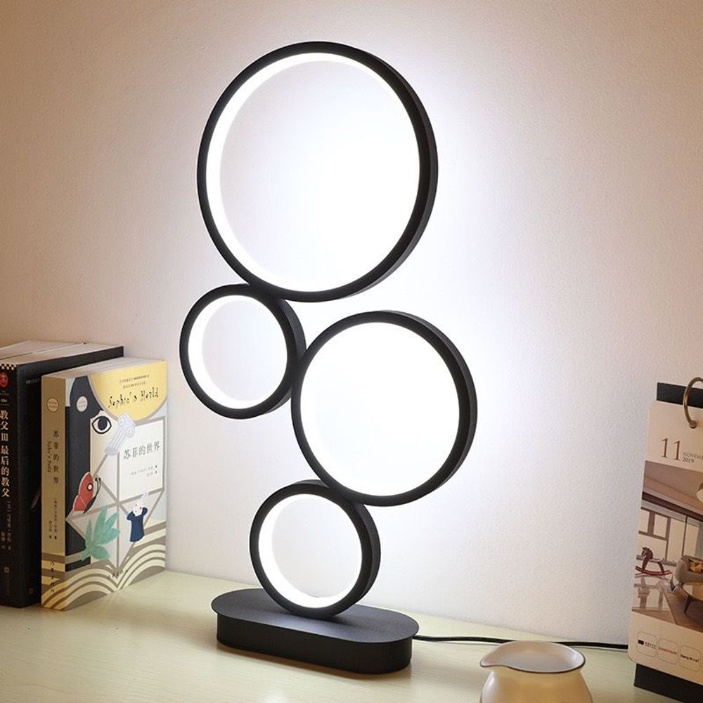 Decorative objects - Modern Round Desk Table Lamp Rings LED Table Lamp Black - OUI SMART