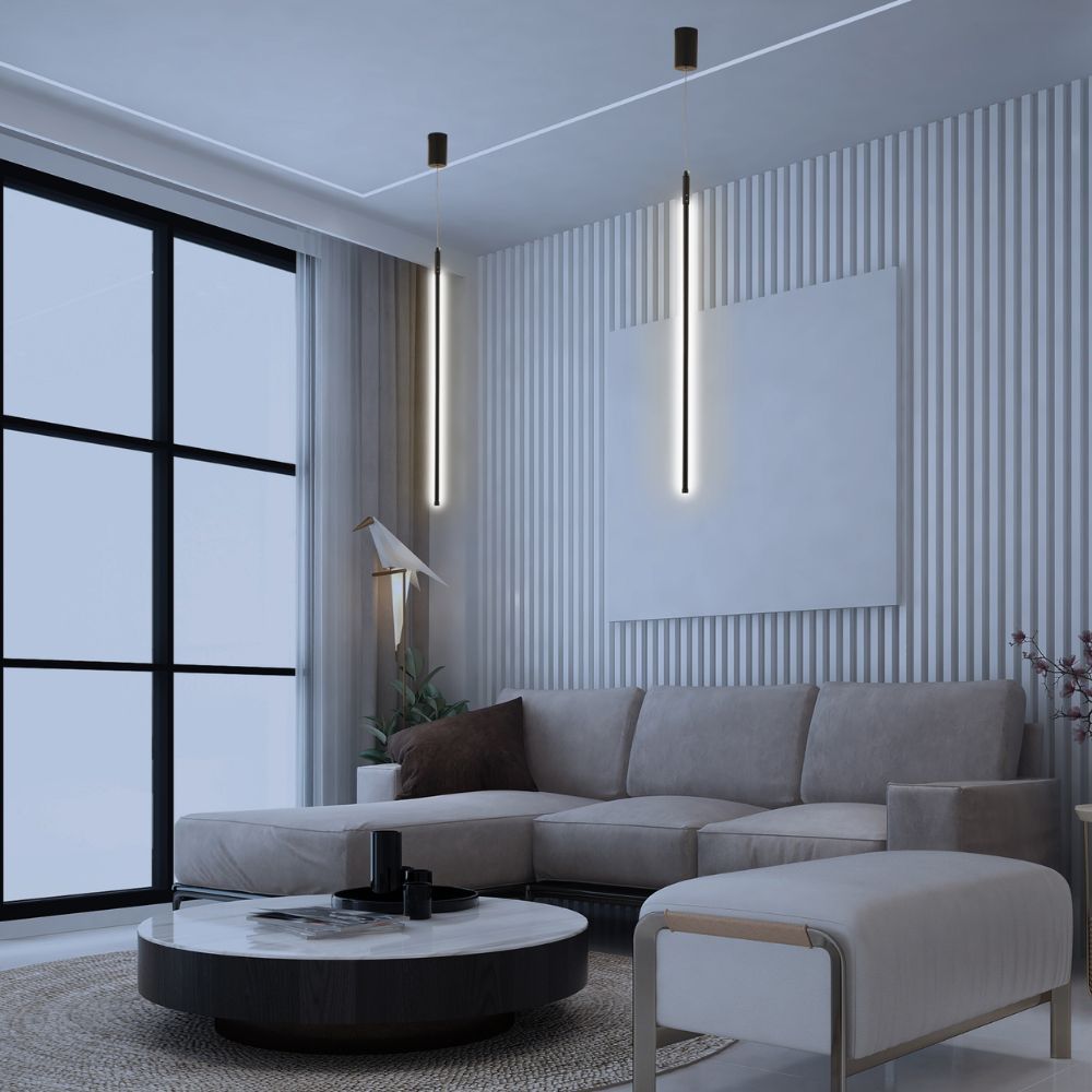 Decorative objects - long lamp suspended from the ceiling Black LED hanging needle - OUI SMART